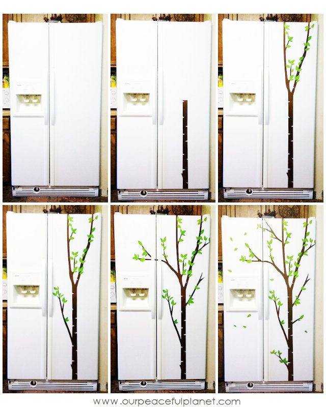 Do you have an older fridge that looks less than lovely anymore? Here’s an inexpensive and fairly easy way to give it a face life! With a little wall vinyl you can transform it into something totally awesome! We also have a recipe for how to whiten up those plastic handles that have yellowed.  