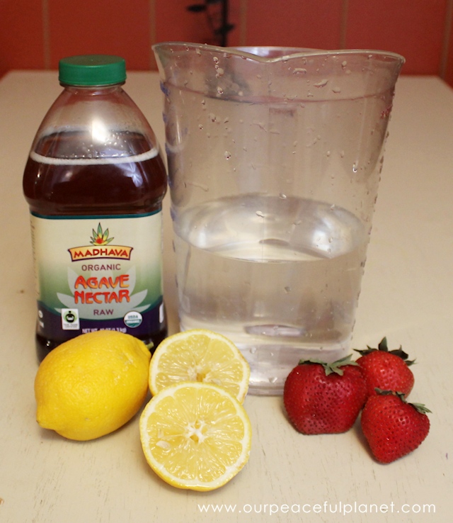   Here's a quick light and healthy strawberry lemonade recipe.  All it takes is water, lemons a few strawberries and some agave nectar or any other healthy sweeter you like.   Great on a hot day… or any day for that matter!