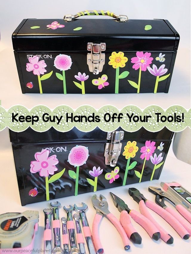 Here’s a simple way to create your own pink tool set from regular tools.  All it takes is some colored tape and some labels of your choice. It also helps keep the guys from taking your stuff!
