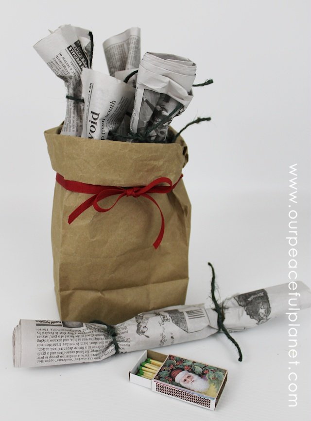 Here’s a unique yet inexpensive gift set you can give to your friends and neighbors during the holiday season. Well, the ones with fireplaces anyway. It’s an aromatic fire starter kit. We supply the FREE PRINTABLE TAGS & LABLES and you supply the newspaper, ribbon, paper bag and matches. Add essential oil if you want them to be aromatic! You’ll have a few cents tied up in each one.  Ü