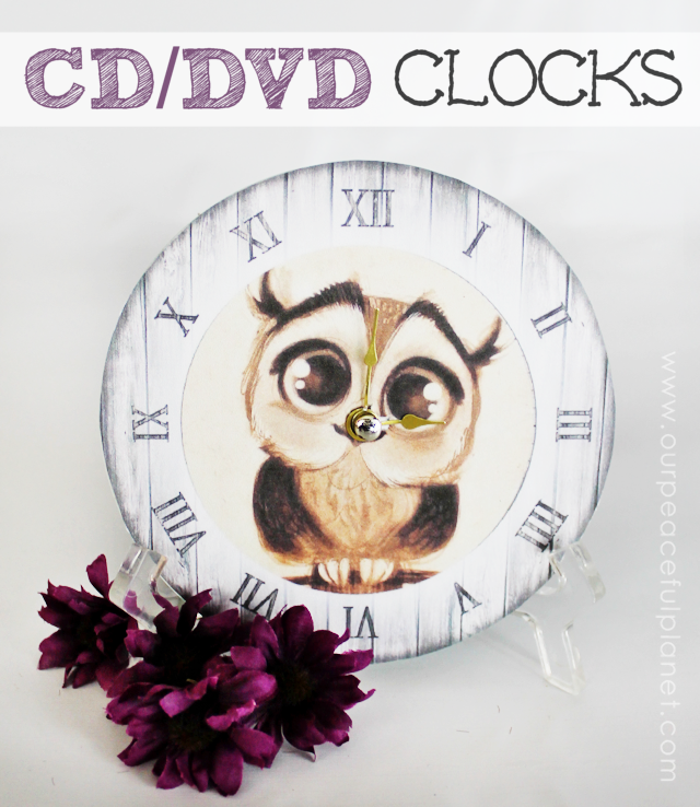 Who doesn't have old DVDs lying around? Well here’s is a spectacular upcycle use for them! Ends up they are perfect for turning into mini clocks. Just grab an inexpensive clock mechanism and DOWNLOAD OUR 12 FREE CLOCK FACE PATTERNS provided. 