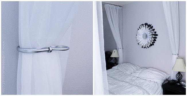 Turn your bedroom into a magical retreat with our simple and inexpensive DIY bed canopy. We used PVC pipe, wood strips and $5 sheers. Download our free instructions! 