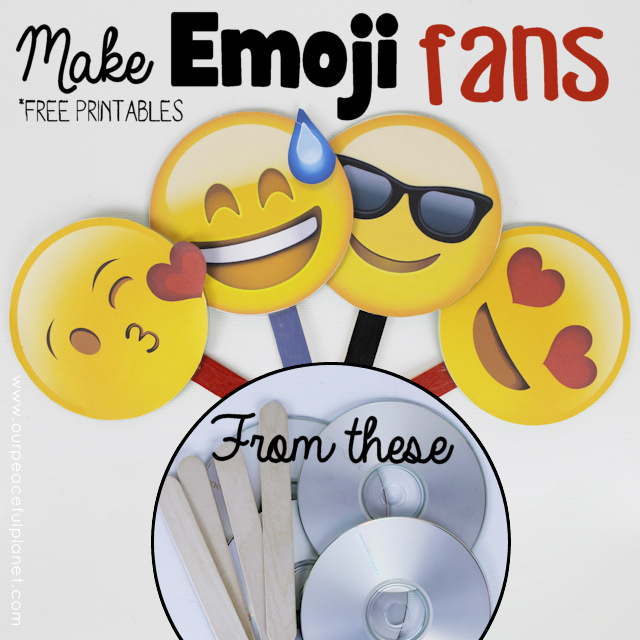 Download and print free emoji fan graphics and create these awesome fans from CDs and tongue depressors! A great way to keep cool for kids and adults alike!