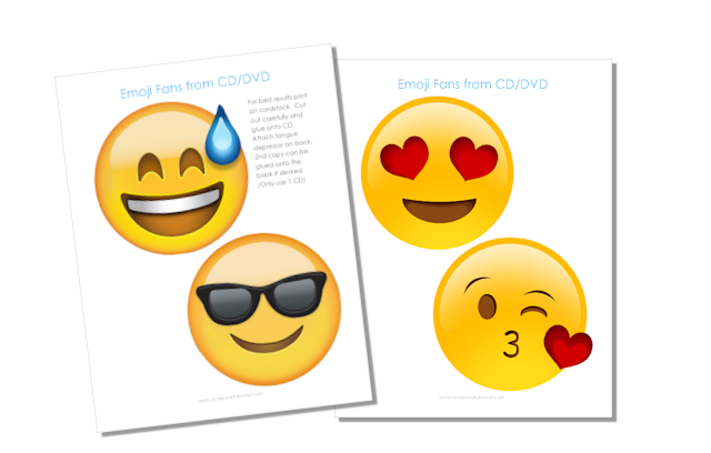Download and print free emoji fan graphics and create these awesome fans from CDs and tongue depressors! A great way to keep cool for kids and adults alike!