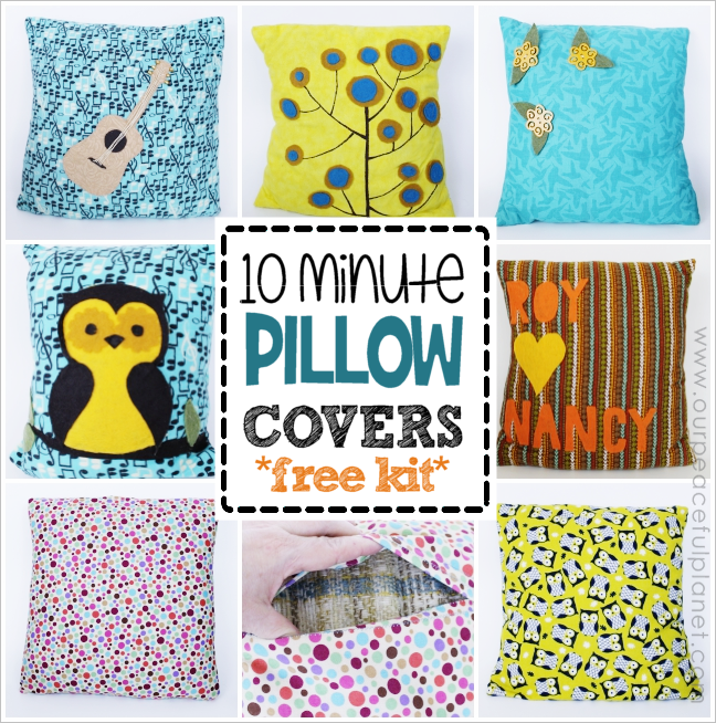 Easily create an inexpensive custom pillow cover in 10 minutes using fabric, felt and glue, that is both beautiful and unique using our free kit patterns.