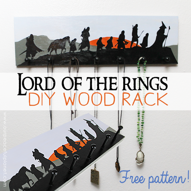 Make this Lord of the Rings art wood rack to hold belts, jewelry etc. Easy to follow instructions with free pattern download. Takes a simple saw and drill!