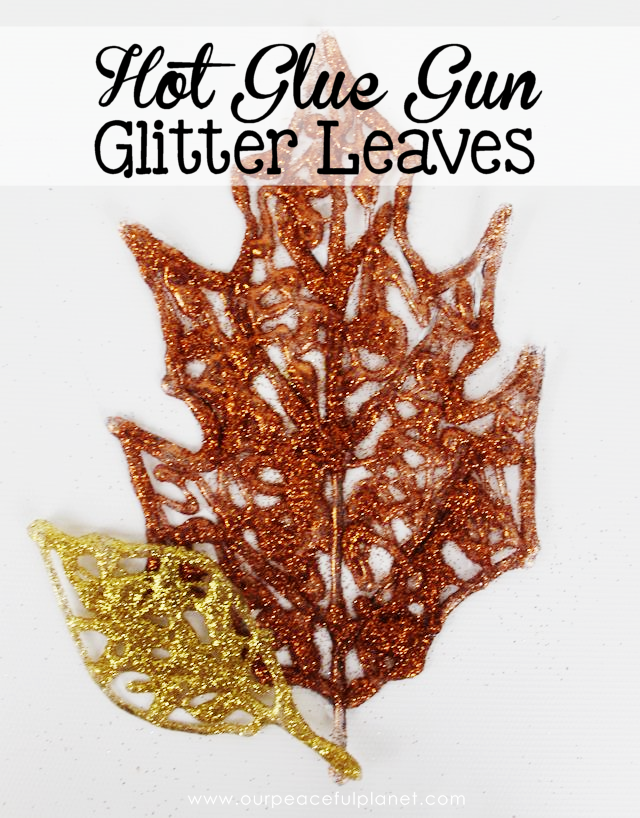 Make these beautiful DIY fall decorations with a glue gun and some glitter! Use the leaves in table settings, wall hangings or any other fall decor item.