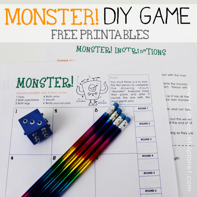 Monster! is a fun Halloween game you can quickly make using our free printables, a wood block and some wiggle eyes. Entertaining for adults and children!