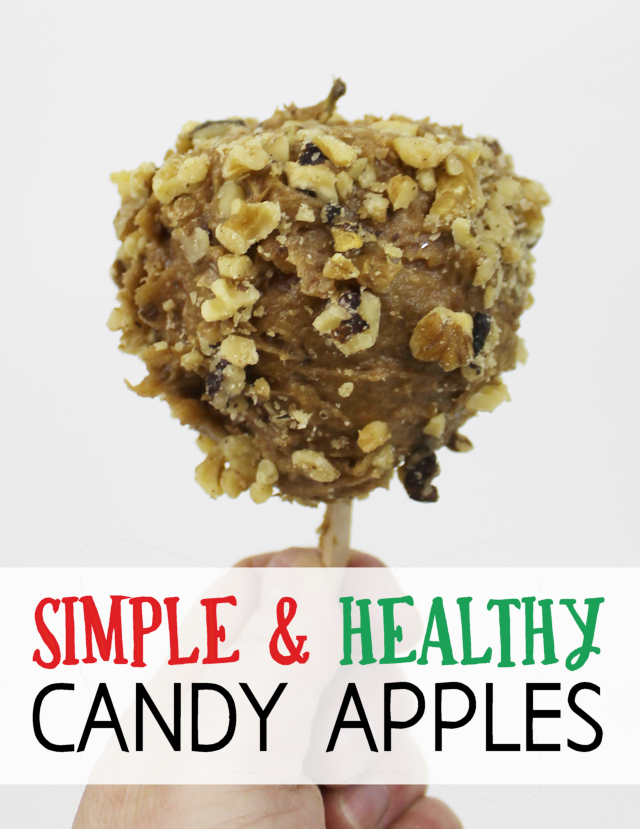 Our Simple Healthy Candy Apple Recipe is quick fall treat that you can feel good about eating and giving the kids. All it takes is apples, dates and nuts!