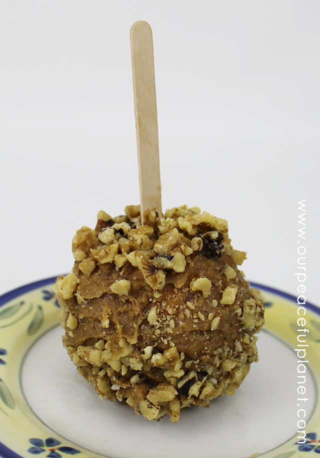 Our Simple Healthy Candy Apple Recipe is quick fall treat that you can feel good about eating and giving the kids. All it takes is apples, dates and nuts!
