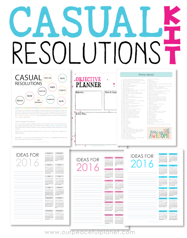 Your New Year's Resolutions should not be a guilt list. Download our free "Casual Resolutions Kit" printables to keep your goals fun and stress free!
