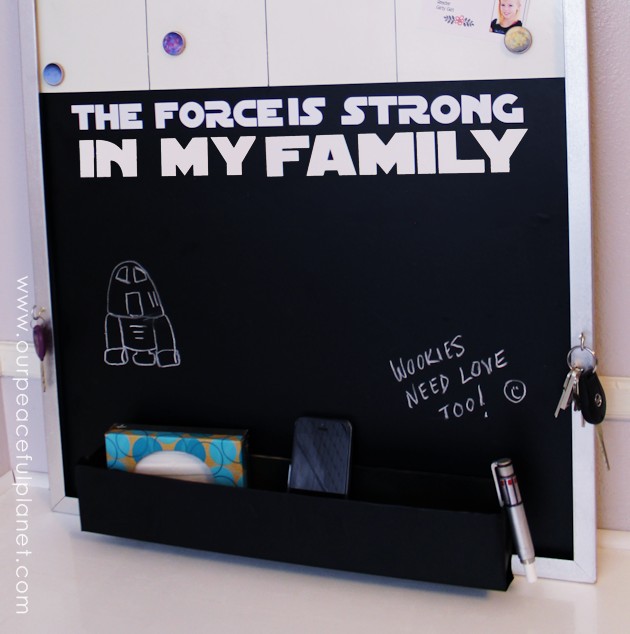 Make a Star Wars Family Command Center! Use our free printable quote and planets for magnets. Then you too can say "The Force is Strong in My Family"!