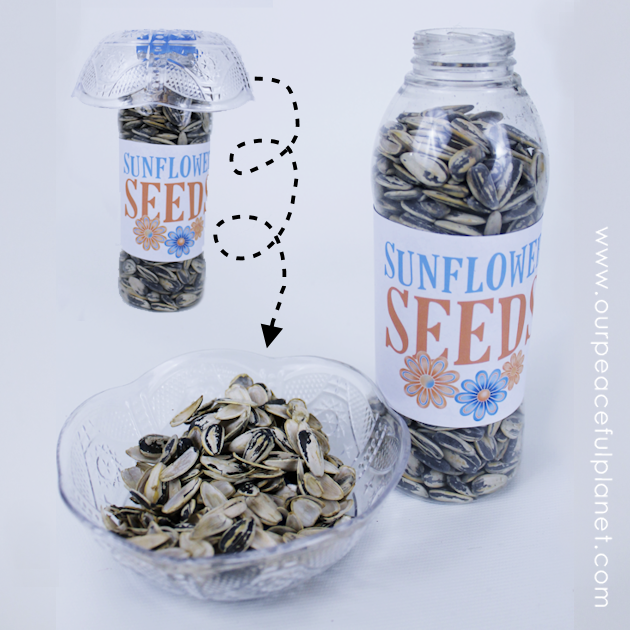 Make this fun human sunflower seed dispenser with an attached shell holder! Snack, toss the shells in the trash, screw the top back on. Genius!