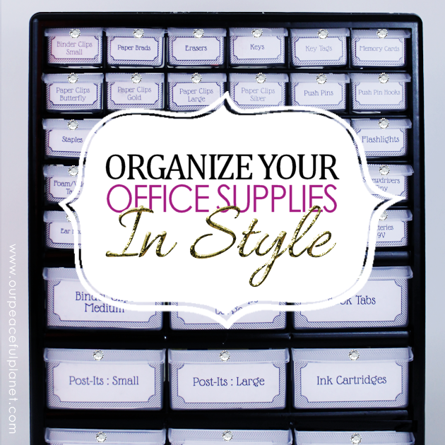 Organize office supplies in style with a plastic parts chest. With a little paint, some nice labels and a few rhinestones you a beautiful addition to your home office!