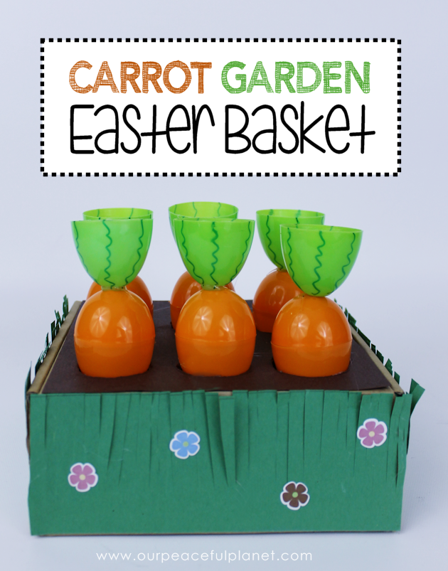Make this cute carrot garden diy Easter basket using plastic eggs, a box and some construction paper! You can fill the box and the carrot eggs with goodies.