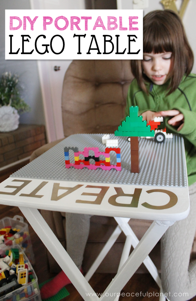 Love Lego? Make this easy portable DIY Lego table from an old TV stand. You can even have it match your decor. A Lego mat, paint, glue and stickers. Voila! 