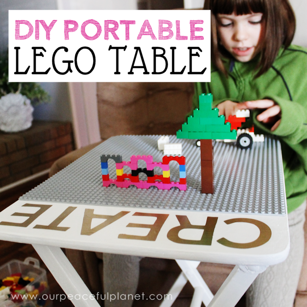 Love Lego? Make this easy portable DIY Lego table from an old TV stand. You can even have it match your decor. A Lego mat, paint, glue and stencils. Voila!