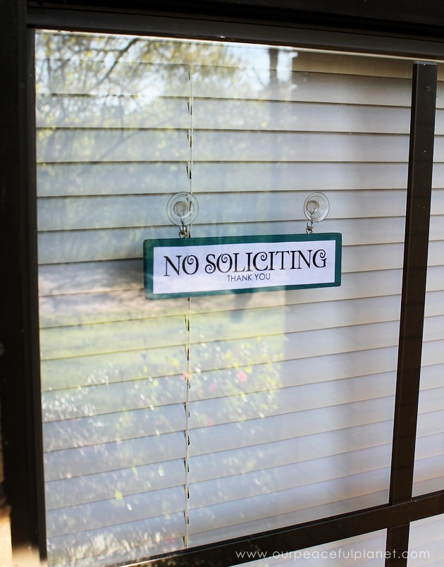 Make these small eye catching wood no soliciting signs that easily hang on windows or doors. A 1.5" wood slat and our free printables will get you started!