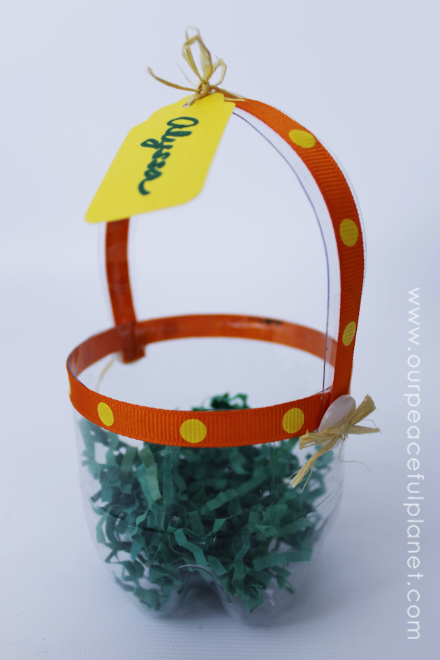 Pretty little custom DIY Easter baskets you can make in minutes using a plastic soda bottle of any size! Use for Easter or as a gift basket for any time!