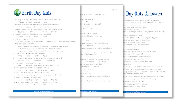 Grab our free printable Earth Day quiz! It's full of interesting and fun facts. The three page pdf has two pages of questions and a page with the answers.