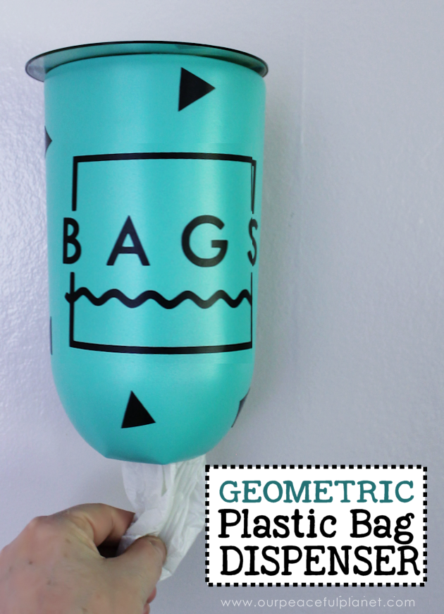 Create this Mid Century Modern Geometric or Confetti plastic bag holder from a 2 liter plastic bottle and DVD. A wonderful upcycle that anyone can do! 