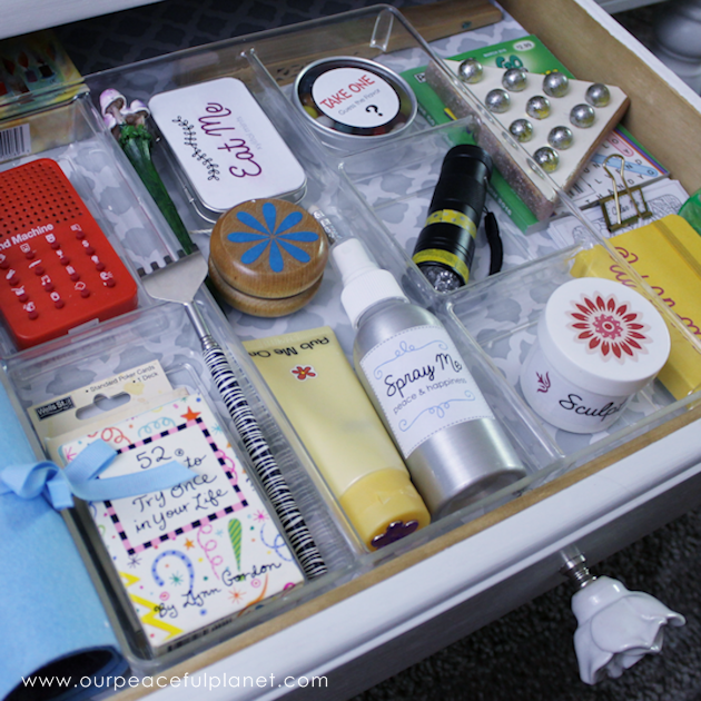This toy box in a drawer is packed full of fun and creative activities for adults and older kids! Use some of our unique ideas or come up with your own!
