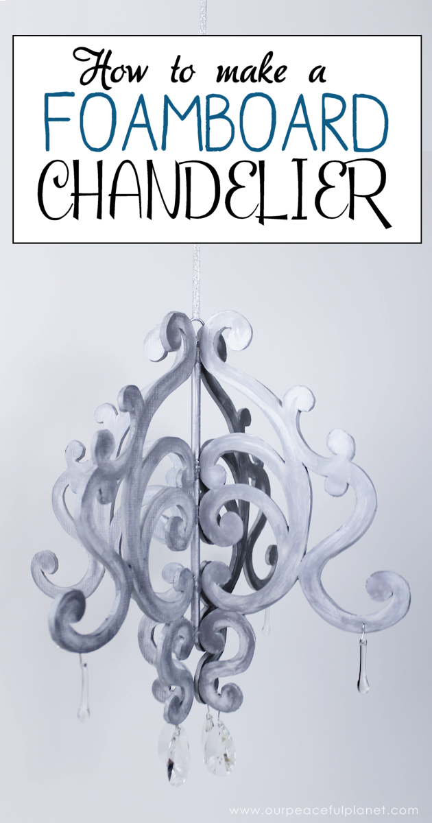 This beautiful diy chandelier is made from $3 foam board. It makes a wonderful accent to any room. Grab our free pattern and add some paint and bling. 