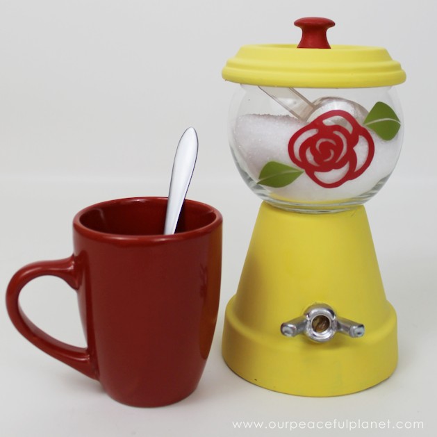 For less than $4 you can make this lovely little sugar bowl. Not only is it inexpensive and simple to create, you can customize to match your own kitchen!