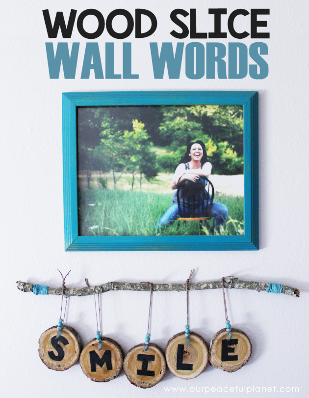 Get verbal on your walls with unique wood slice diy room decor. This wall art costs virtually nothing and is so simple to make. Use it for names, words etc. 