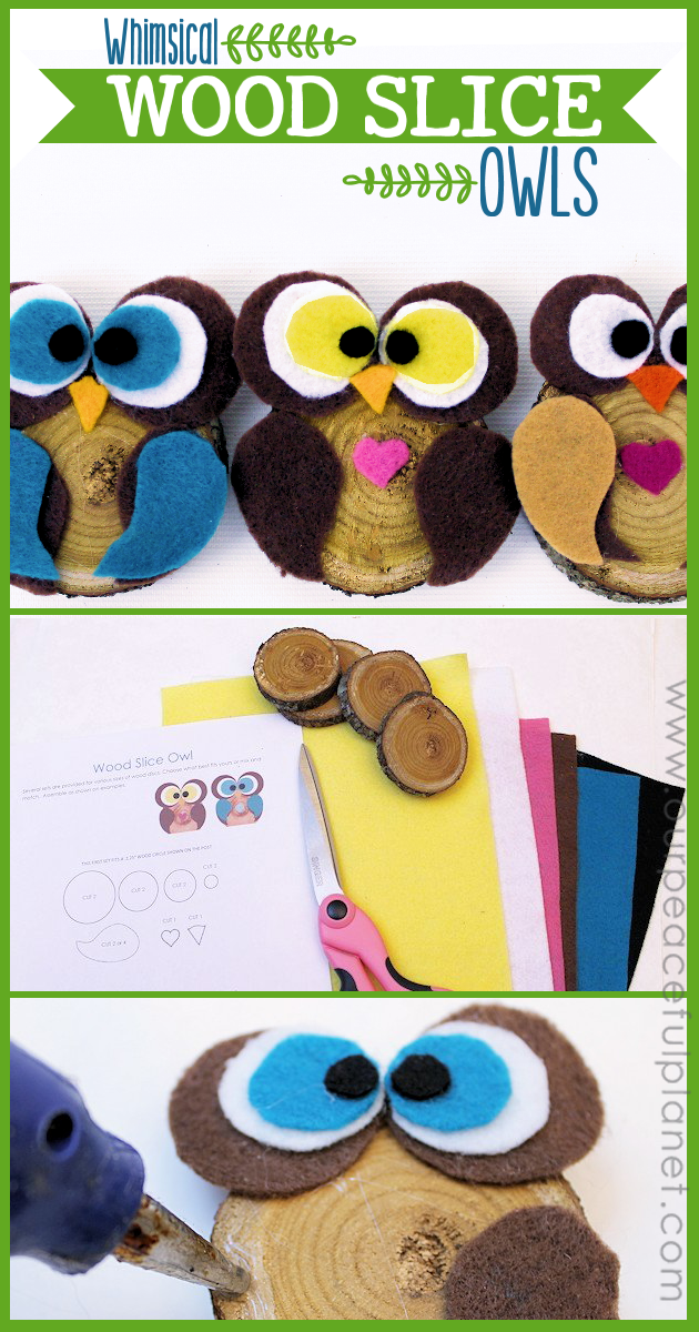 Make this simple wood slice owl decor with a single wood tree slice and some felt! They can be used for many things, to adorn wreaths or by themselves!