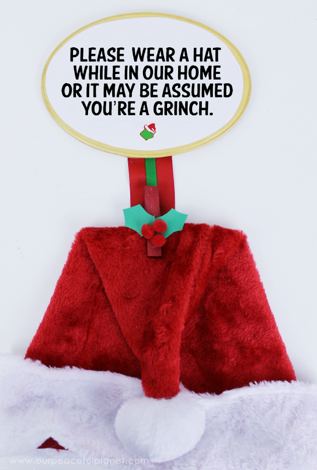 Invite visitors to wear Christmas caps around your home and join in the merriment of the season! Just remind them to hang it back up before they leave!