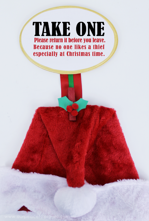 Invite visitors to wear Christmas caps around your home and join in the merriment of the season! Just remind them to hang it back up before they leave!