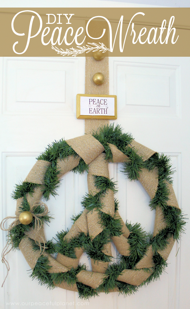 Promote the meaning of the season with this Christmas Peace Wreath using some inexpensive garland, burlap, a foam board and hot glue. It's simple and quick!