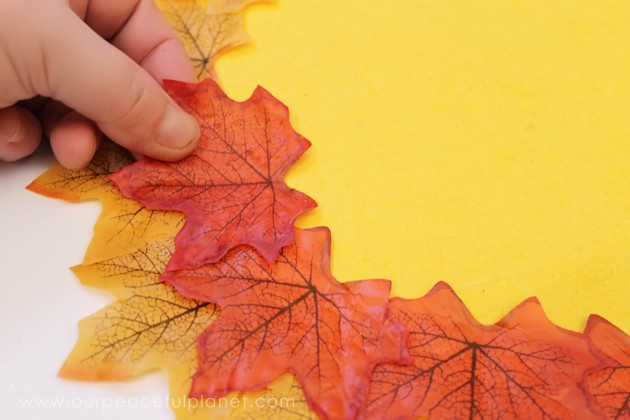 These quick autumn placemats were made from a piece of felt and fall leaves purchased at the dollar store. They turned a fall table into something elegant!