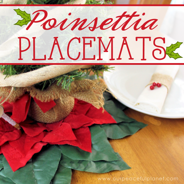 Make these elegant poinsettia Christmas placemats using a large piece of felt, some artificial poinsettias and hot glue. They also make a great centerpiece!