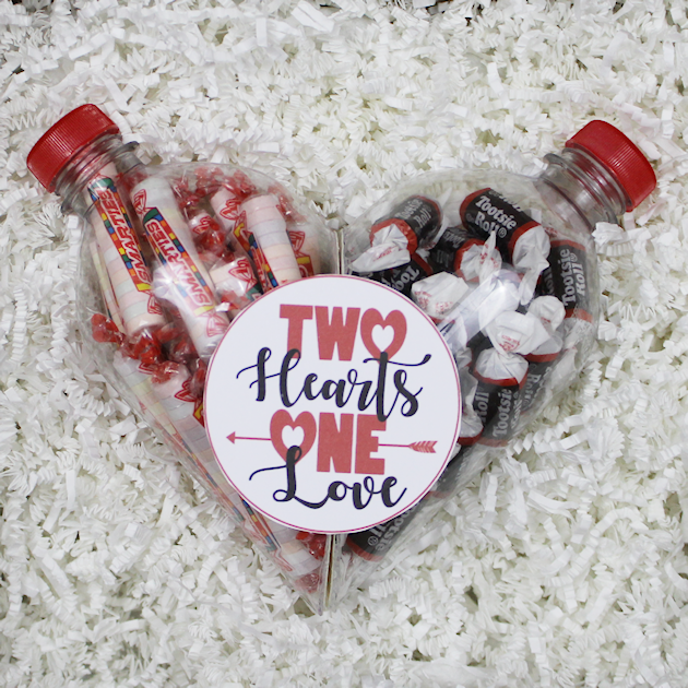 Looking for unique Valentines crafts? Here's one we bet you've never seen before. It's a two halves of one heart gift container made from a soda bottle!