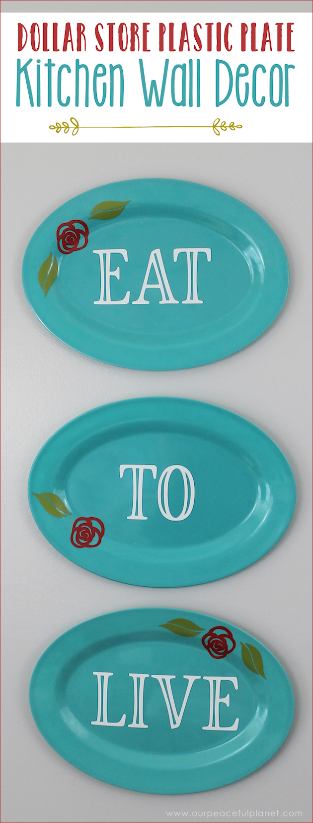 Looking for some inexpensive kitchen wall decor to brighten up your home? These darling dollar store plastic plates and platters are just the thing!