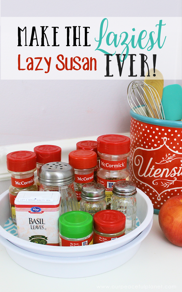 This DIY Lazy Susan is one of the most awesome upcycle projects ever and it’s incredibly useful and inexpensive to make. Plus it has all kinds of uses!