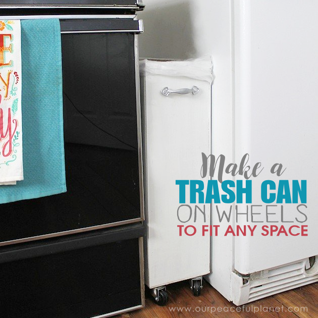 Can't find a large enough kitchen trash can to fit a space? You can make one on wheels to fit any spot! All you need are a few simple supplies and tools