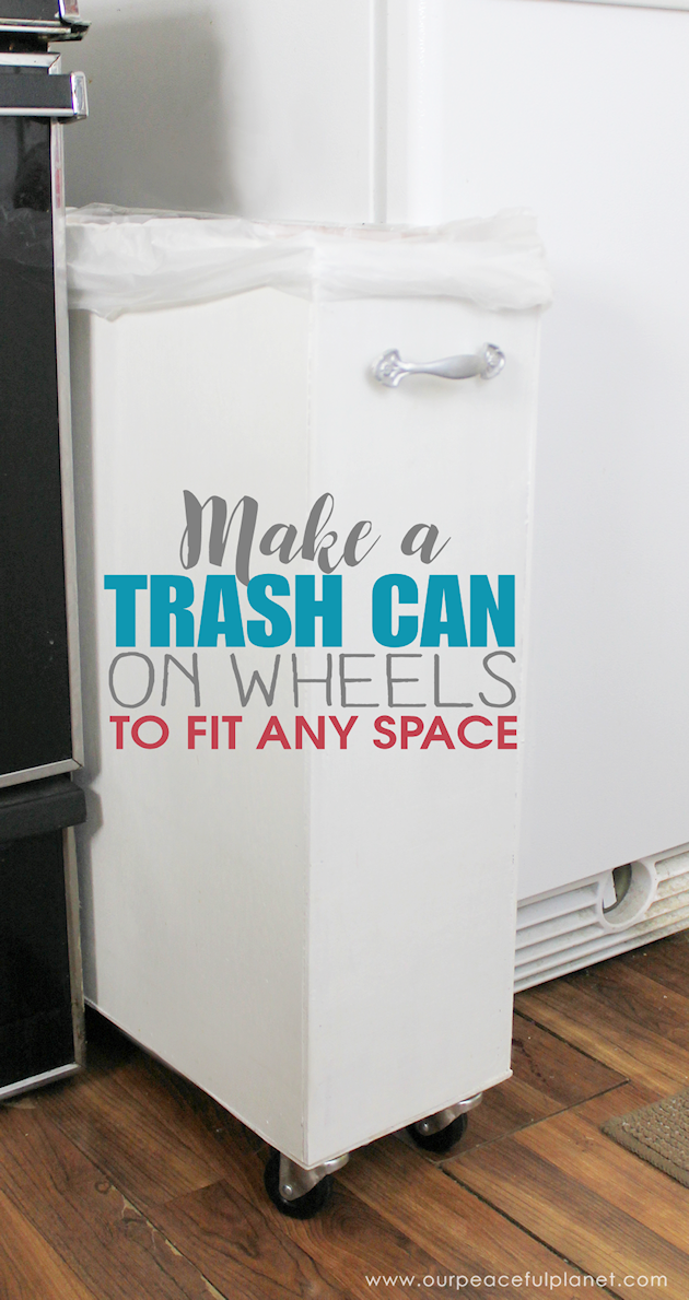 Can't find a large enough kitchen trash can to fit a space? You can make one on wheels to fit any spot! All you need are a few simple supplies and tools