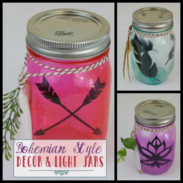 If you love Bohemian style, grab some mason jars and our free printables and make these colorful Boho lights for your home. They're perfect inside or out!